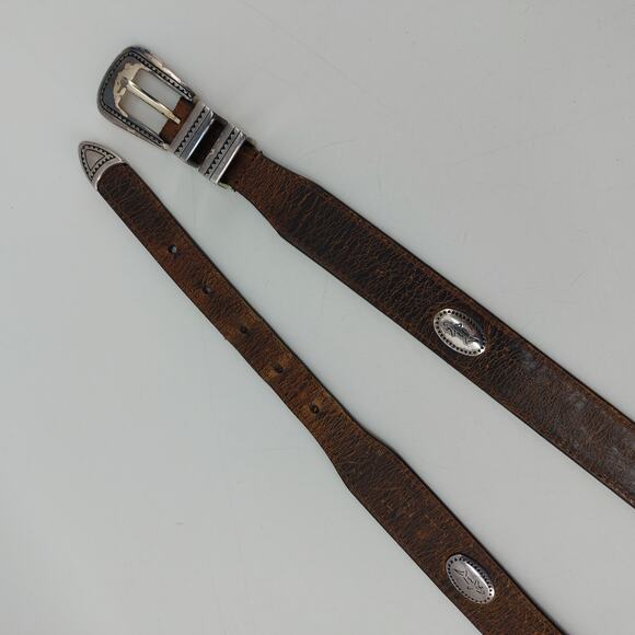 Greg Norman Men's Brown Italian Leather Belt Shark Conchos Size 40/100 - Picture 5 of 10